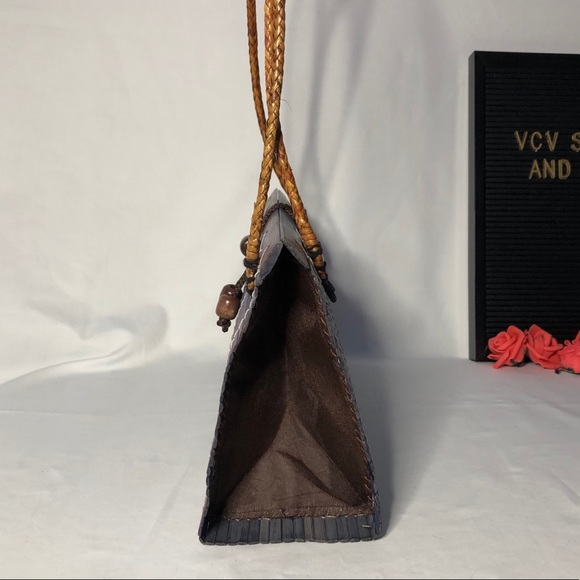 NWOT Colori Blue Wooden Bamboo Purse - Picture 11 of 13